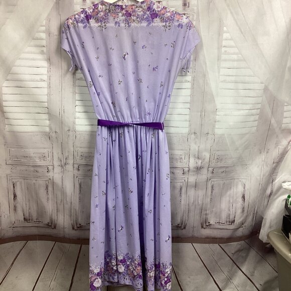 Vintage Cathy Sue Purple Floral Belted Dress 9/10 - Picture 8 of 10